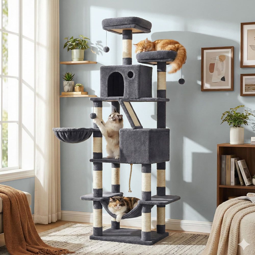 81 Inch Cat Tree With Scratching Posts Hammock Perches Multi Level Tower