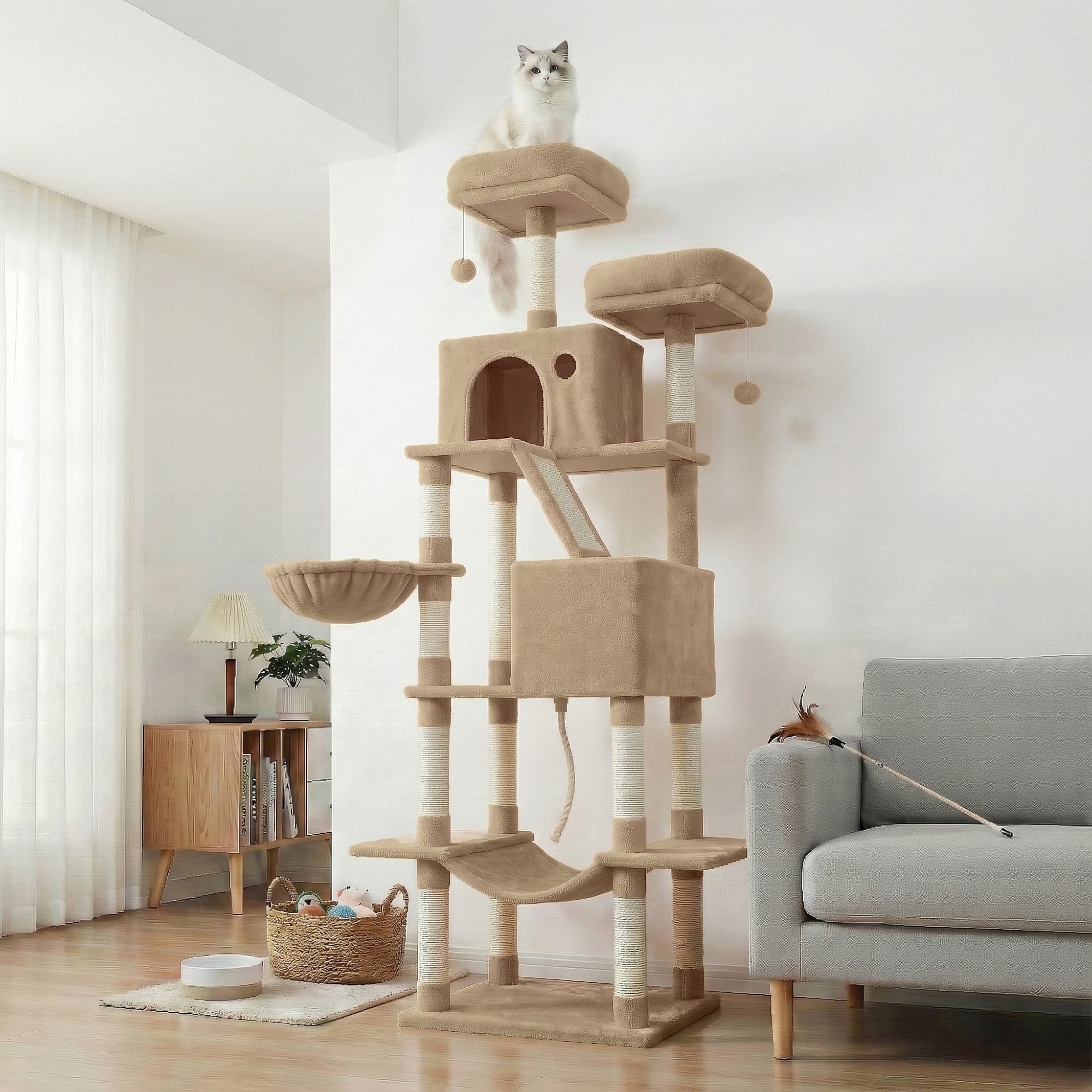 81 Inch Cat Tree With Scratching Posts Hammock Perches Multi Level Tower