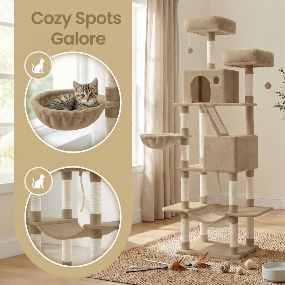81 Inch Cat Tree With Scratching Posts Hammock Perches Multi Level Tower
