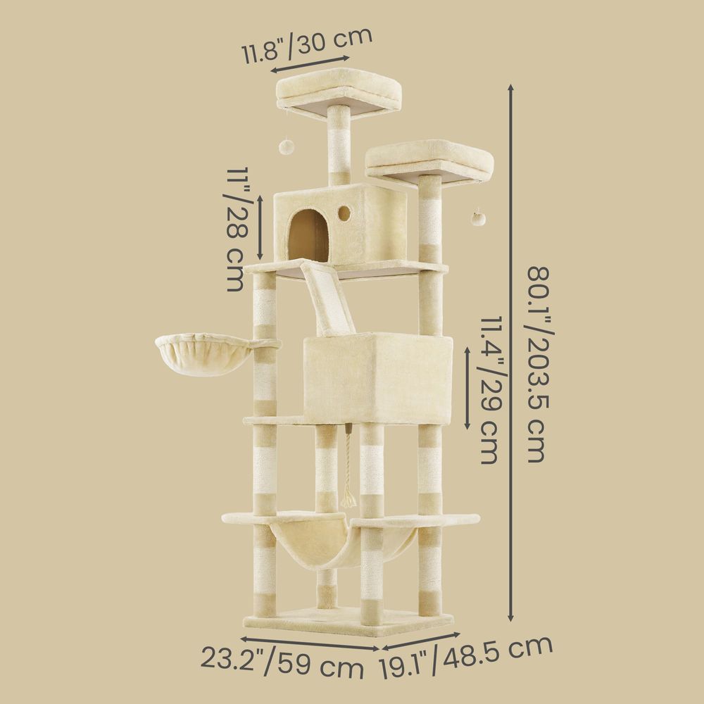 81 Inch Cat Tree With Scratching Posts Hammock Perches Multi Level Tower