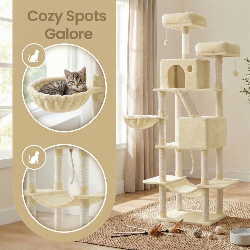 81 Inch Cat Tree With Scratching Posts Hammock Perches Multi Level Tower