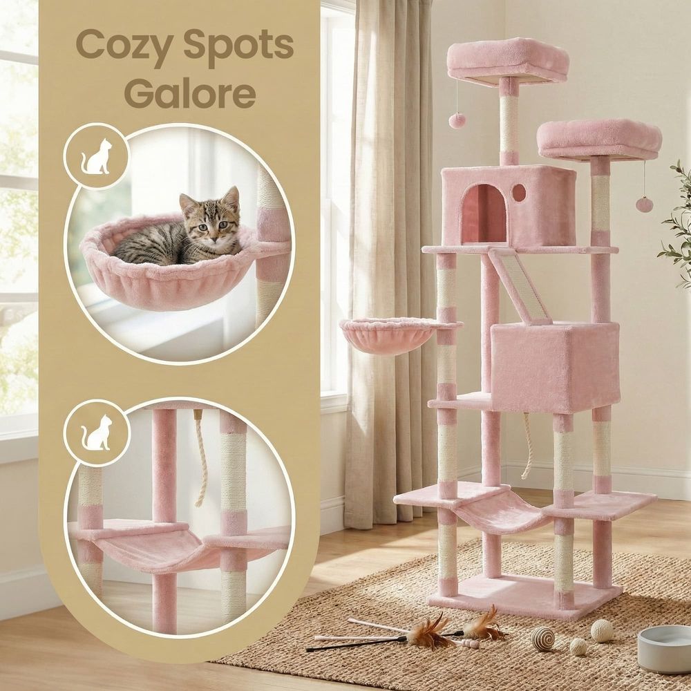 81 Inch Cat Tree With Scratching Posts Hammock Perches Multi Level Tower