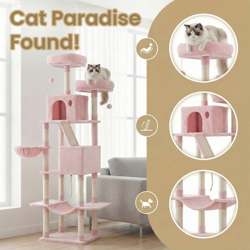 81 Inch Cat Tree With Scratching Posts Hammock Perches Multi Level Tower