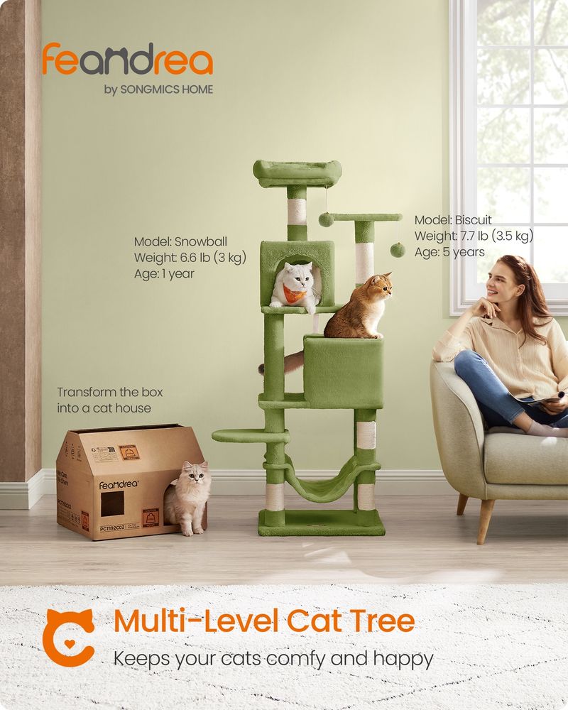 61 Inch Cat Tree With Scratching Posts Multi Level Cat Tower With Caves