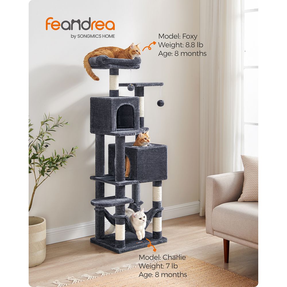 61 Inch Cat Tree With Scratching Posts Multi Level Cat Tower With Caves