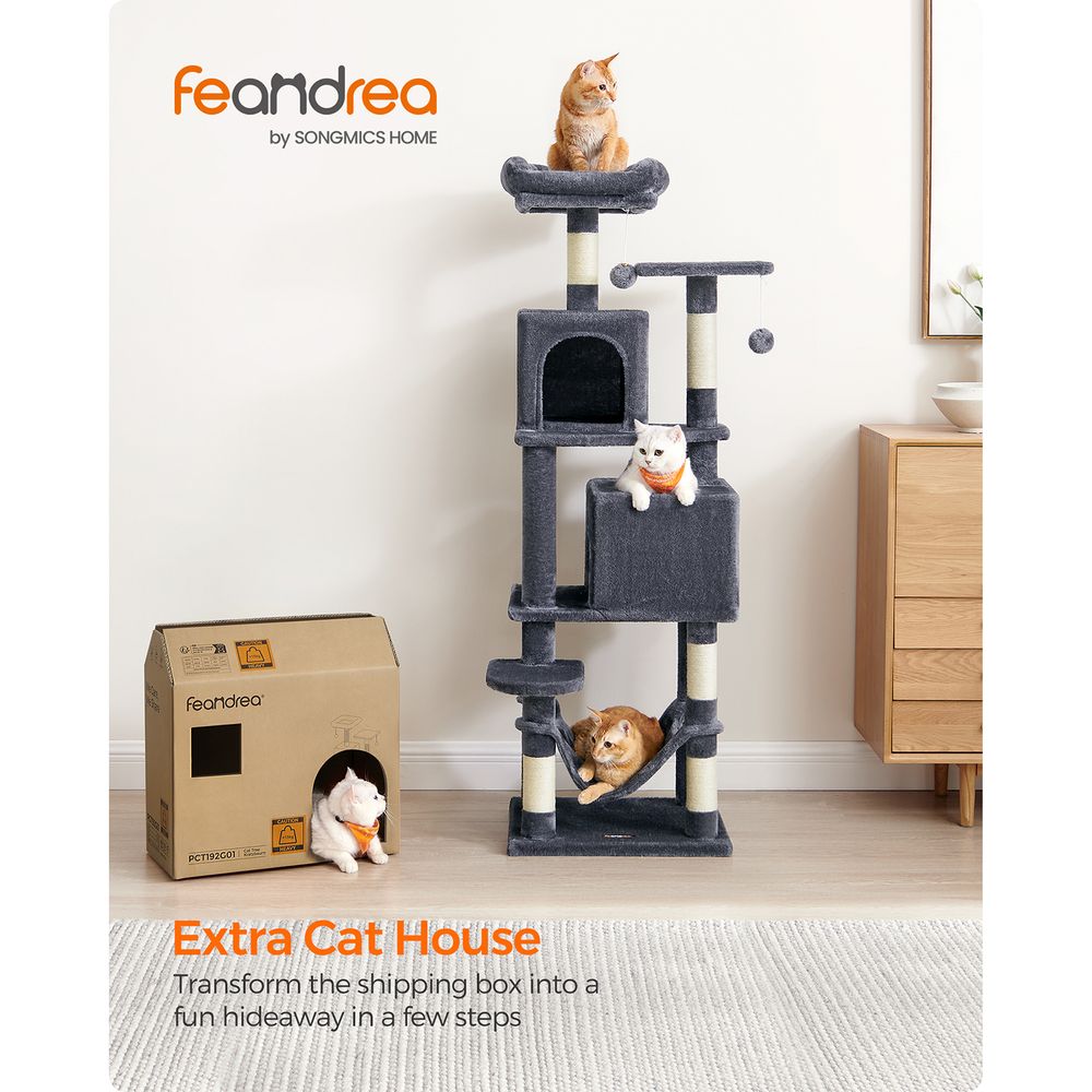 61 Inch Cat Tree With Scratching Posts Multi Level Cat Tower With Caves