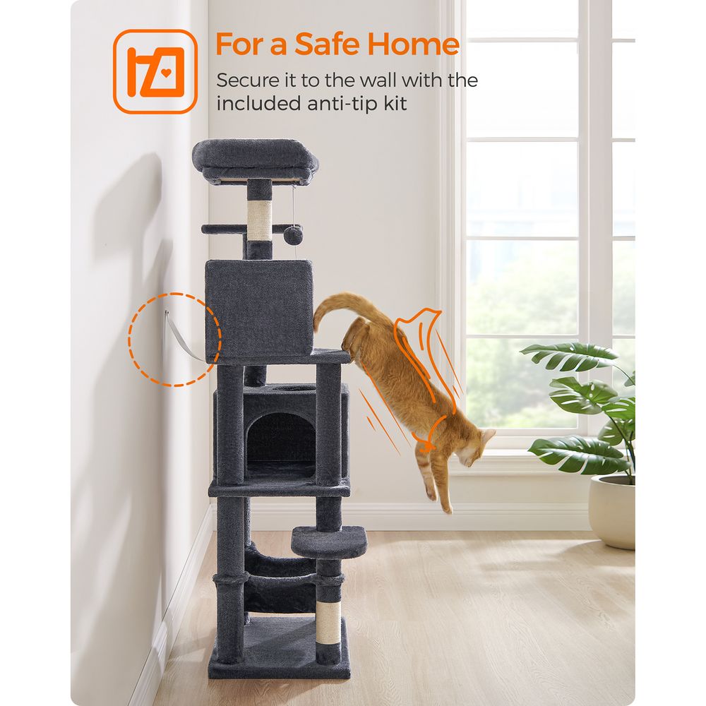 61 Inch Cat Tree With Scratching Posts Multi Level Cat Tower With Caves