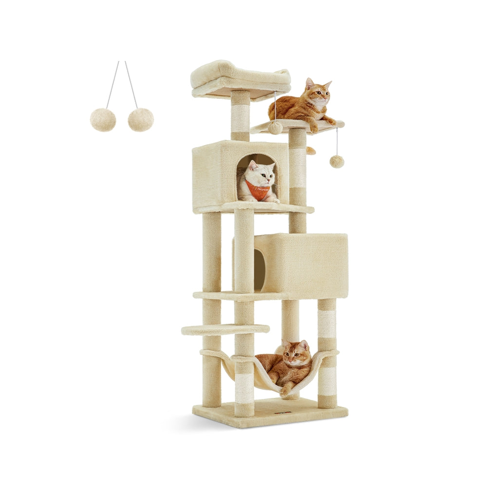 61 Inch Cat Tree With Scratching Posts Multi Level Cat Tower With Caves
