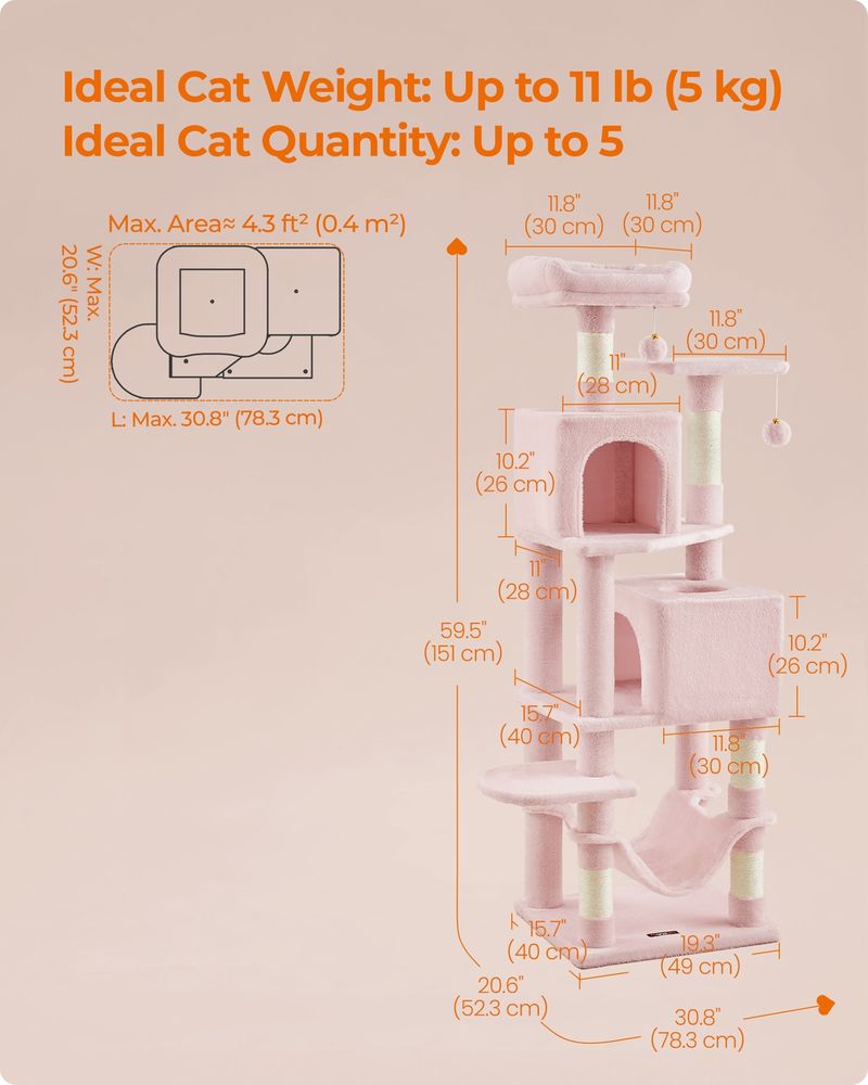 61 Inch Cat Tree With Scratching Posts Multi Level Cat Tower With Caves