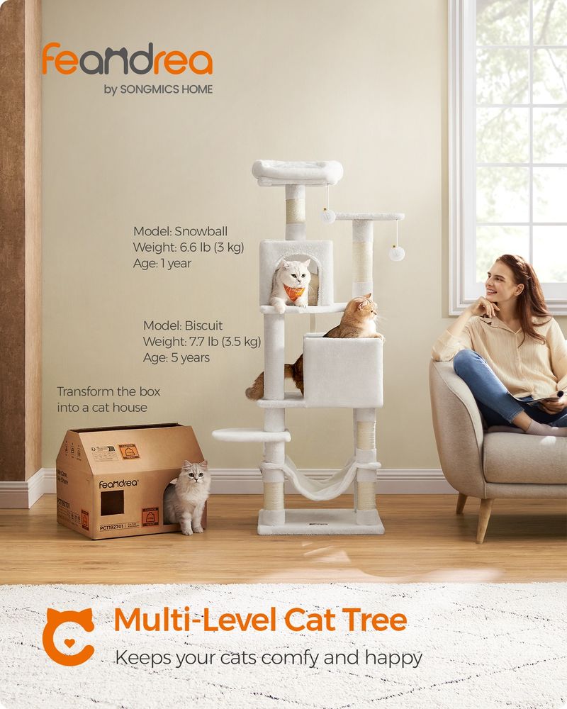 61 Inch Cat Tree With Scratching Posts Multi Level Cat Tower With Caves