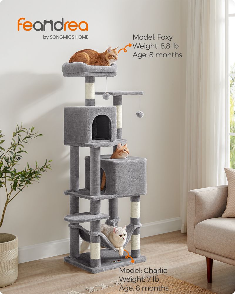 61 Inch Cat Tree With Scratching Posts Multi Level Cat Tower With Caves