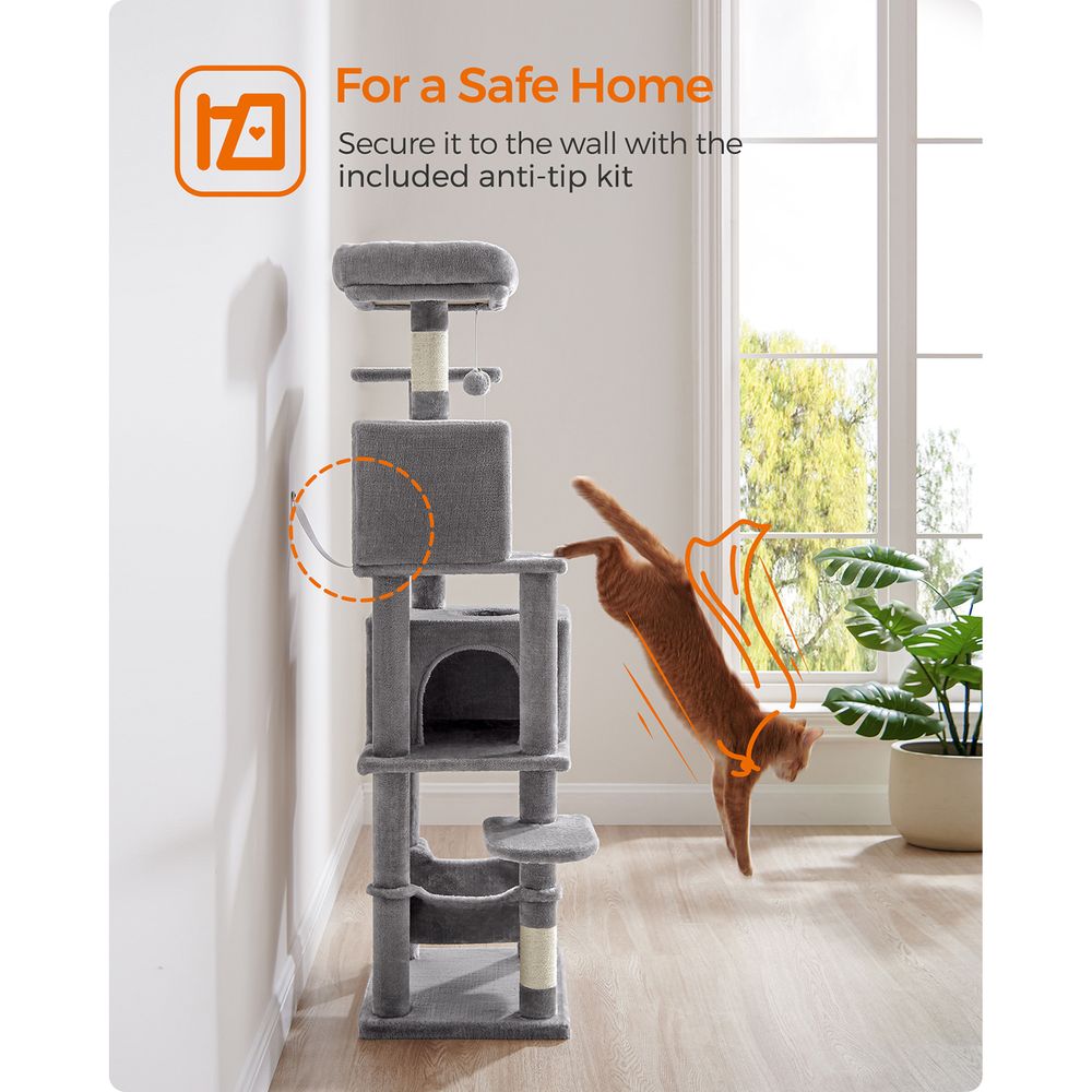 61 Inch Cat Tree With Scratching Posts Multi Level Cat Tower With Caves