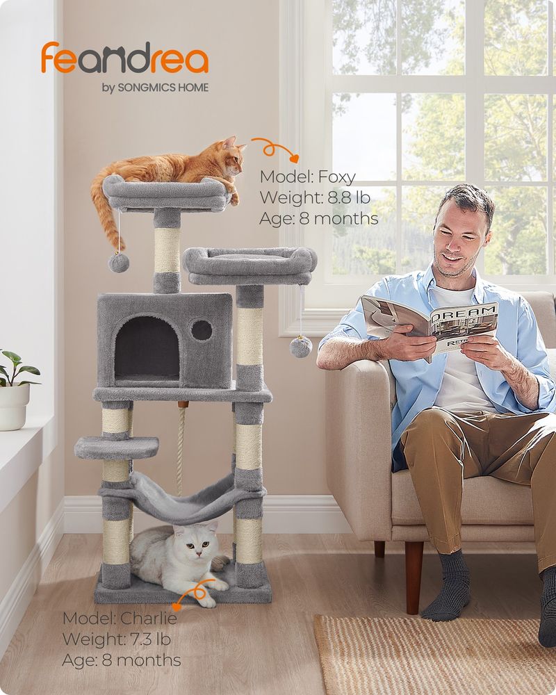 44 Inch Cat Tower Multi Level Cat Condo With Scratching Posts Hammock
