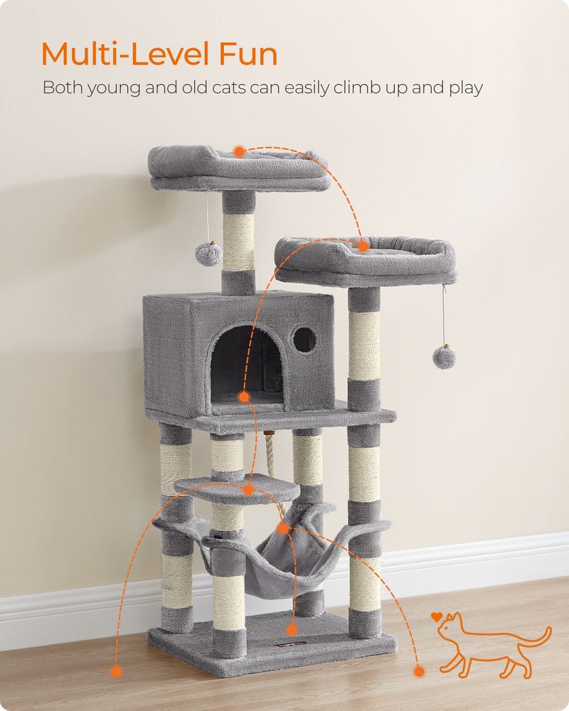 44 Inch Cat Tower Multi Level Cat Condo With Scratching Posts Hammock