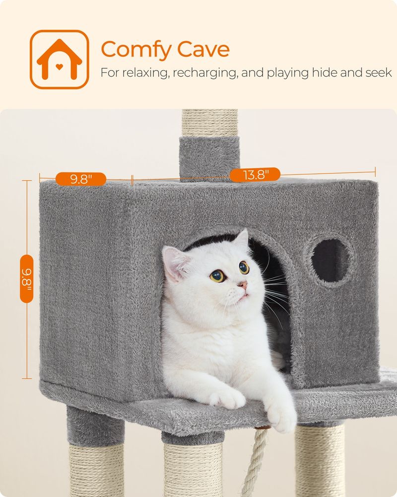 44 Inch Cat Tower Multi Level Cat Condo With Scratching Posts Hammock