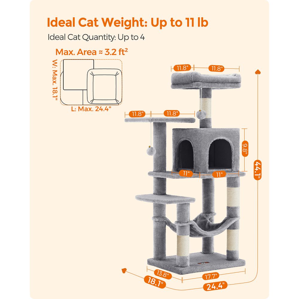 Cat Tower - Indoor Cat Tree - Scratching Posts Perches Hammock
