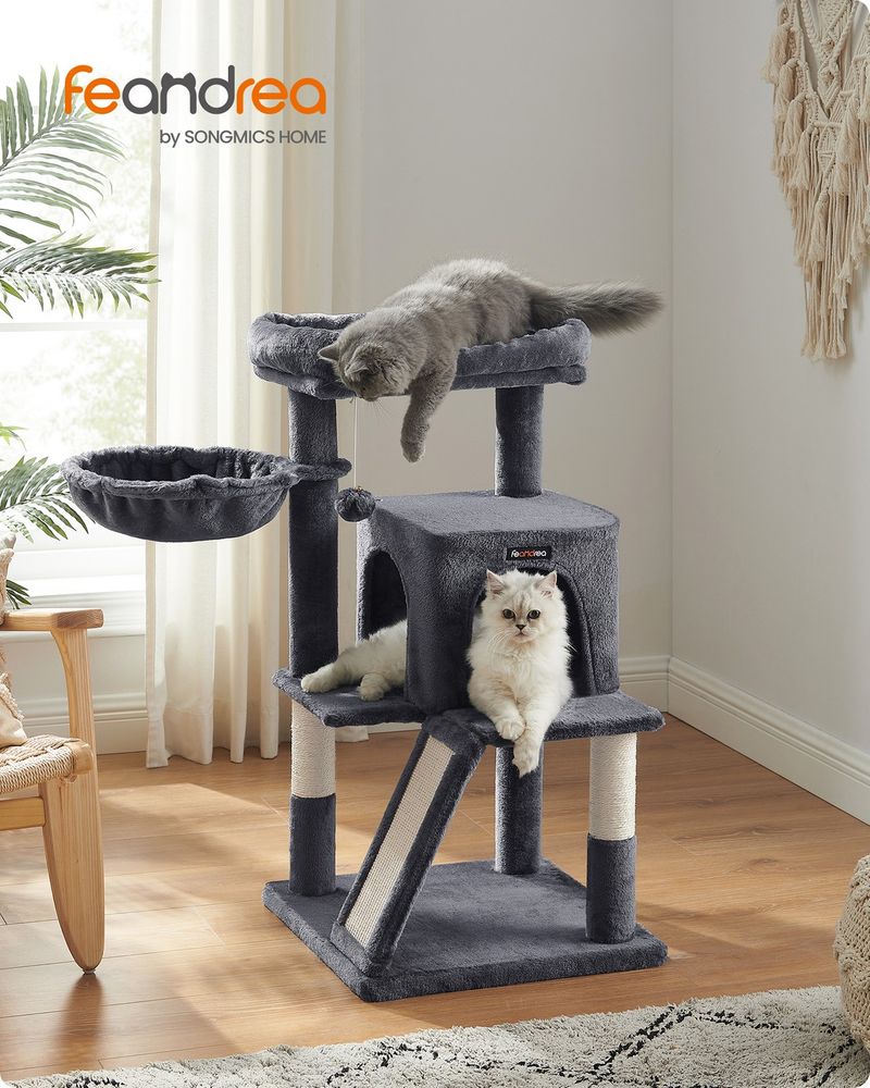 Small Cat Tower With Large Perch Scratching Ramp Cat Condo