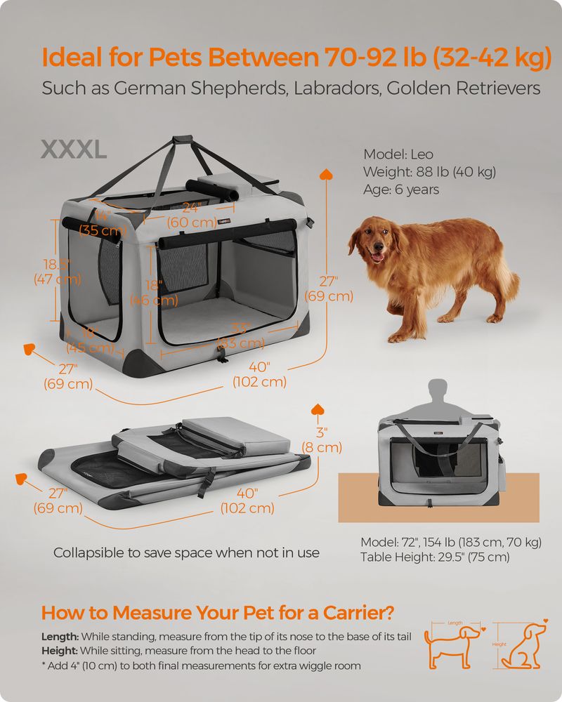 Dog Carrier Soft Sided Foldable Pet Travel Crate With Mesh Windows