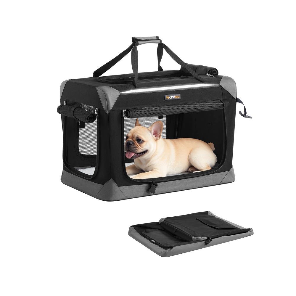 Collapsible Dog Crate Soft Sided Pet Travel Carrier With Mesh Doors