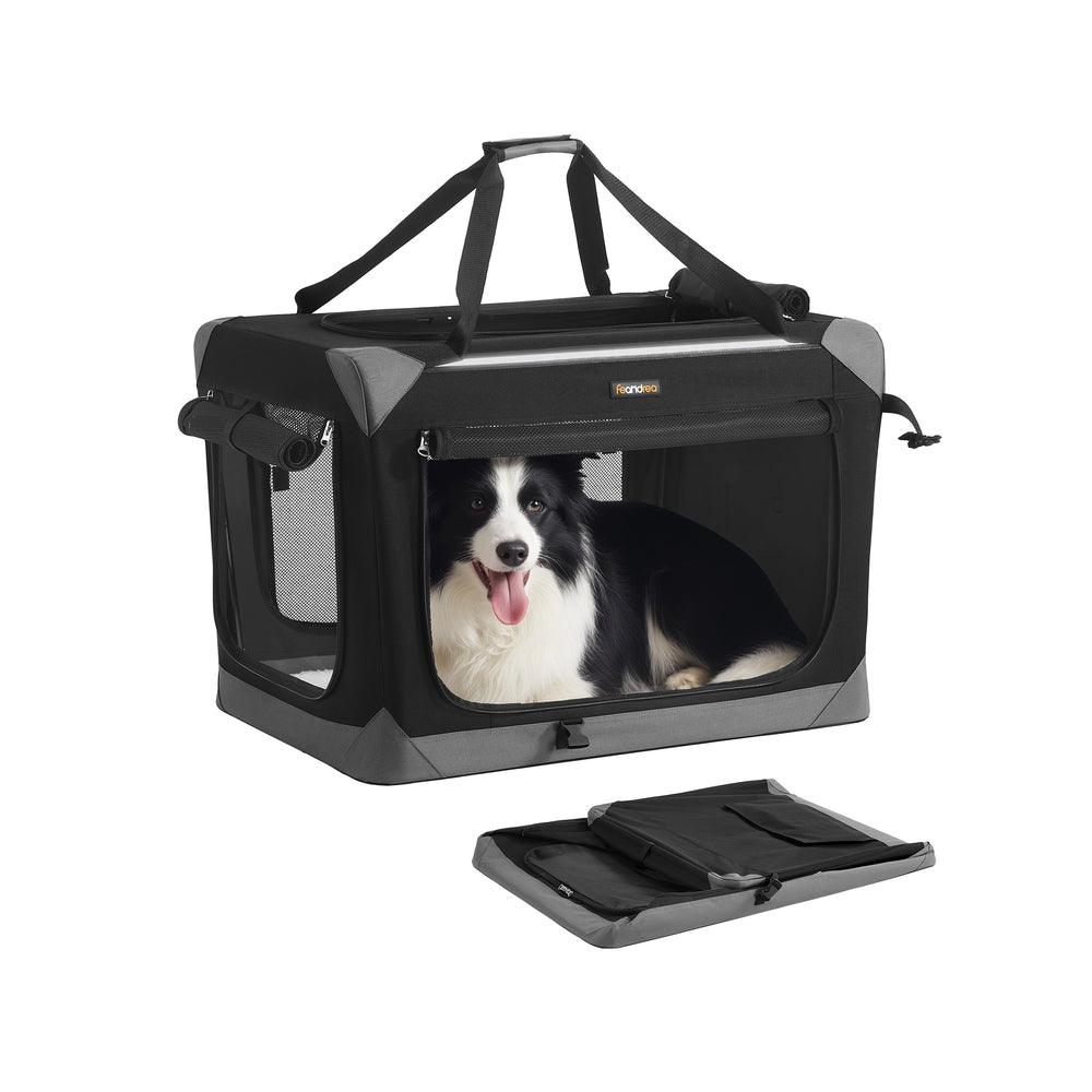 Collapsible Dog Crate Soft Sided Pet Travel Carrier With Mesh Doors