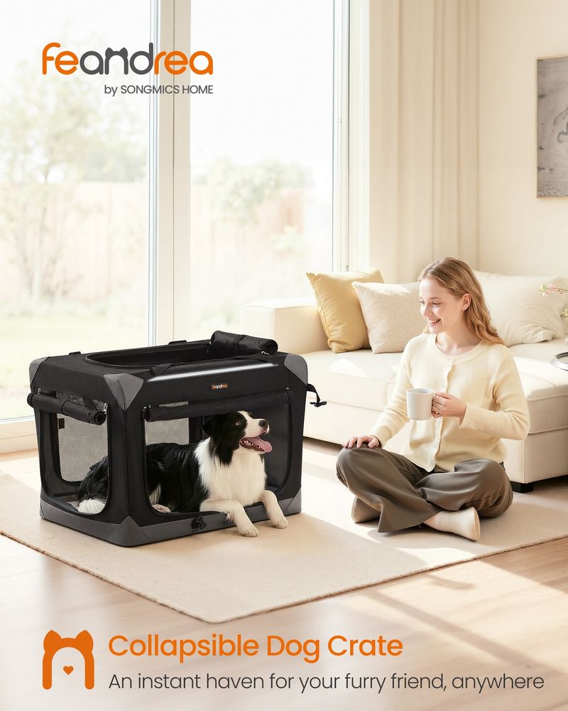 Collapsible Dog Crate Soft Sided Pet Travel Carrier With Mesh Doors