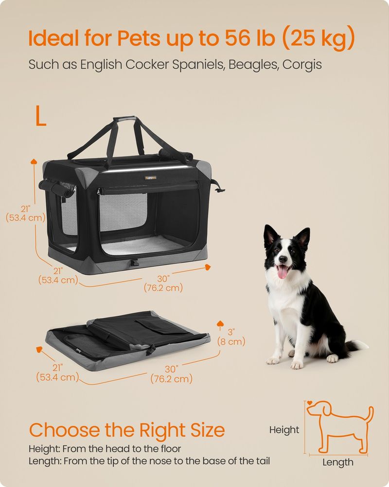 Collapsible Dog Crate Soft Sided Pet Travel Carrier With Mesh Doors