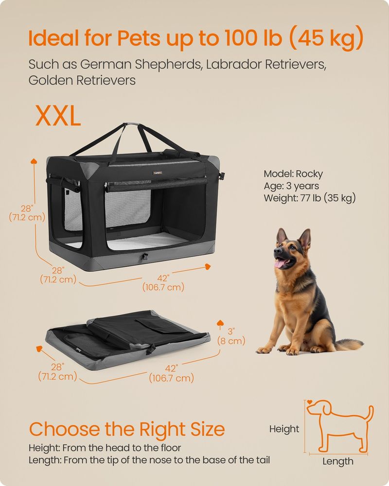 Collapsible Dog Crate Soft Sided Pet Travel Carrier With Mesh Doors