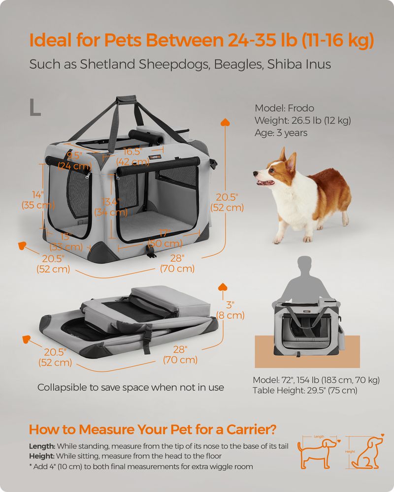 Dog Carrier Soft Sided Foldable Pet Travel Crate With Mesh Windows