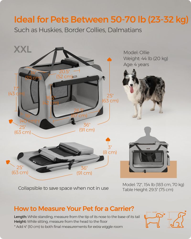 Dog Carrier Soft Sided Foldable Pet Travel Crate With Mesh Windows