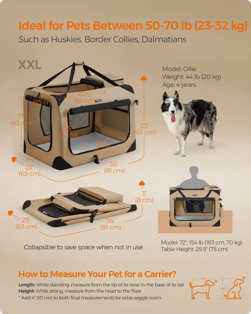 Dog Carrier Soft Sided Foldable Pet Travel Crate With Mesh Windows