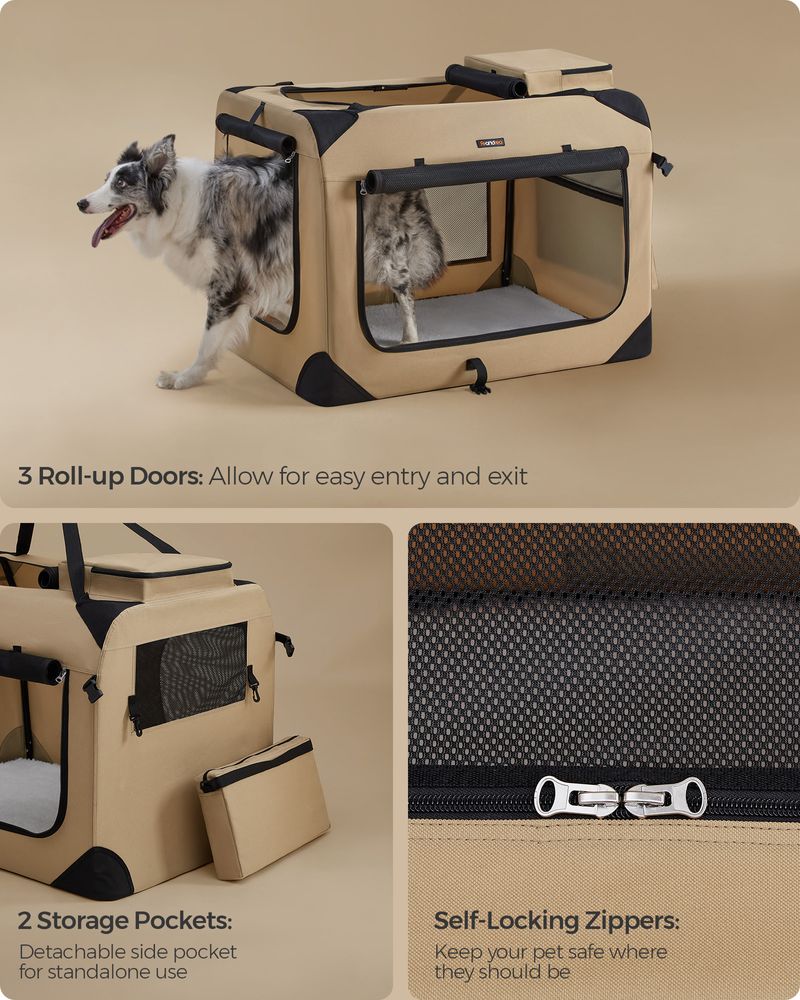 Dog Carrier Soft Sided Foldable Pet Travel Crate With Mesh Windows