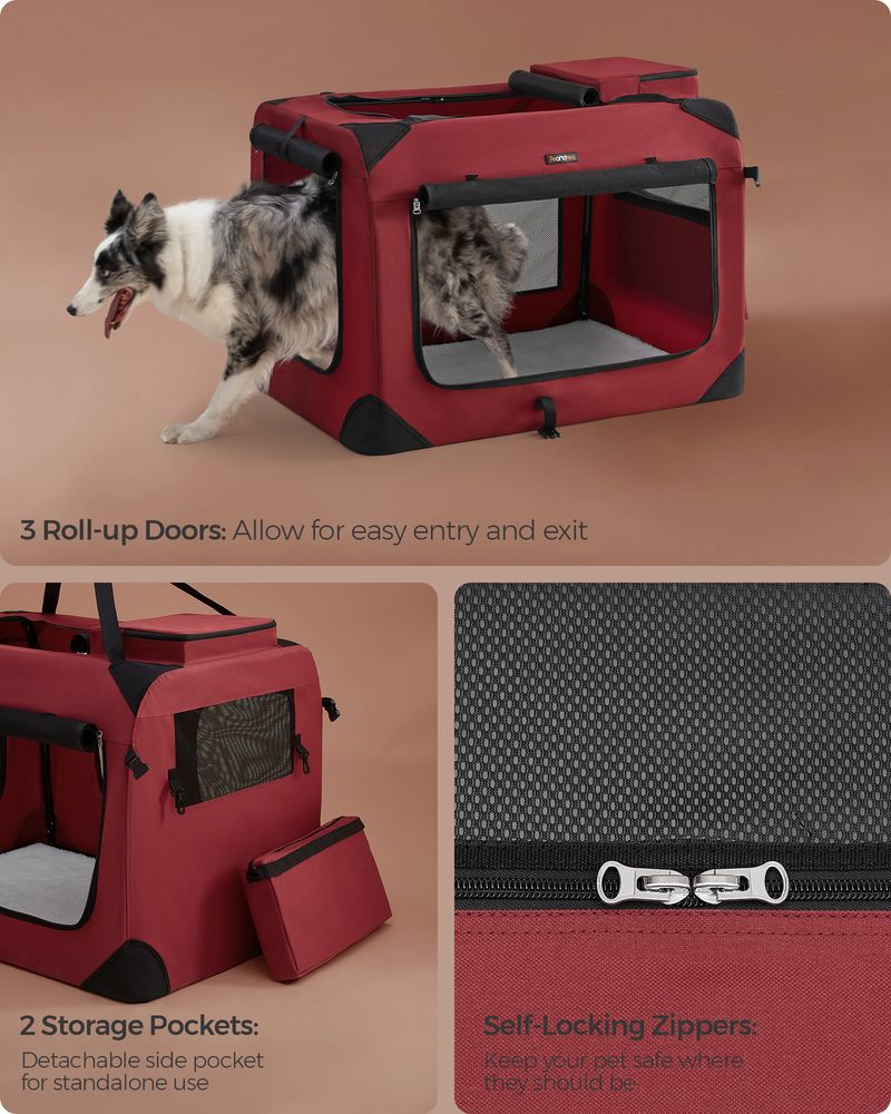 Dog Carrier Soft Sided Foldable Pet Travel Crate With Mesh Windows
