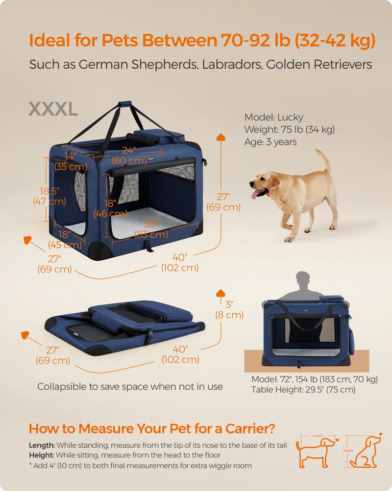 Dog Carrier Soft Sided Foldable Pet Travel Crate With Mesh Windows