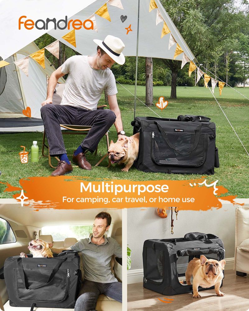 Dog Carrier Soft Sided Foldable Pet Travel Crate With Mesh Windows