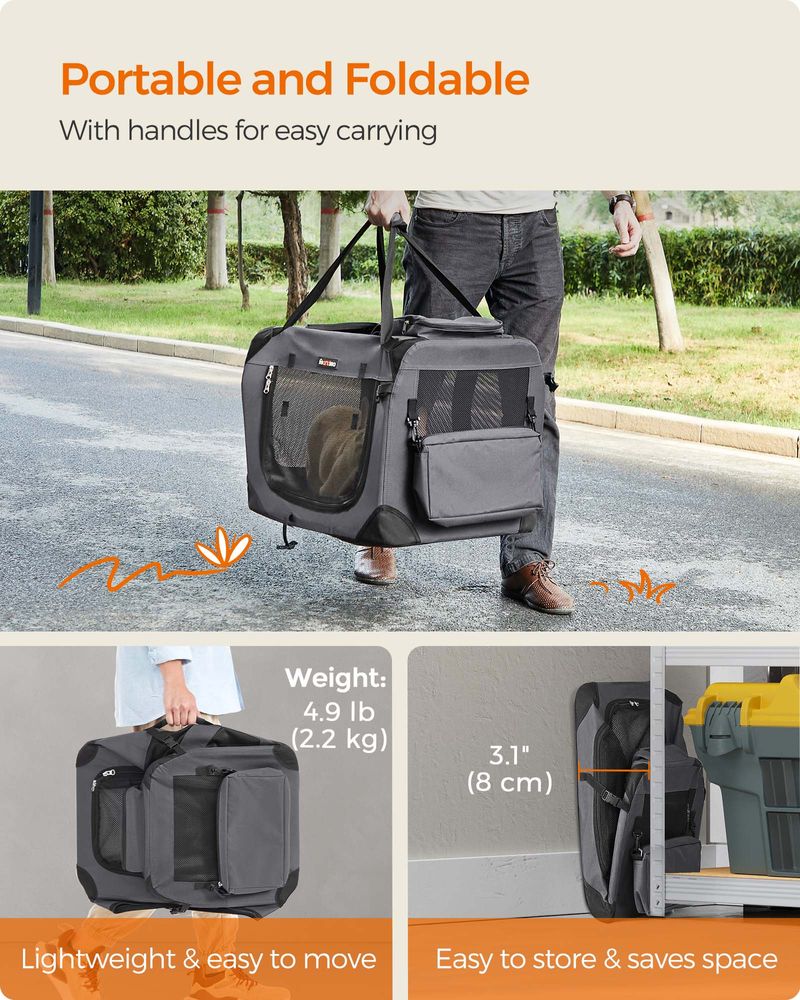 Dog Carrier Soft Sided Foldable Pet Travel Crate With Mesh Windows