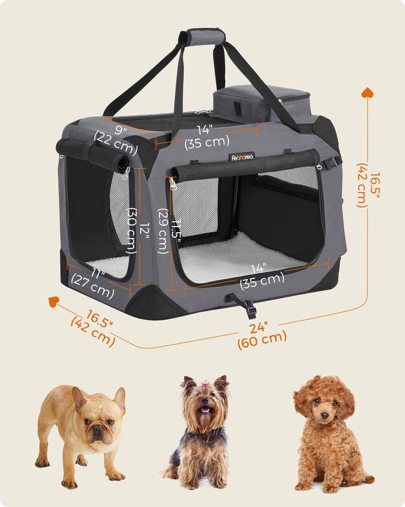 Dog Carrier Soft Sided Foldable Pet Travel Crate With Mesh Windows