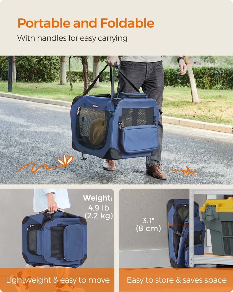 Dog Carrier Soft Sided Foldable Pet Travel Crate With Mesh Windows