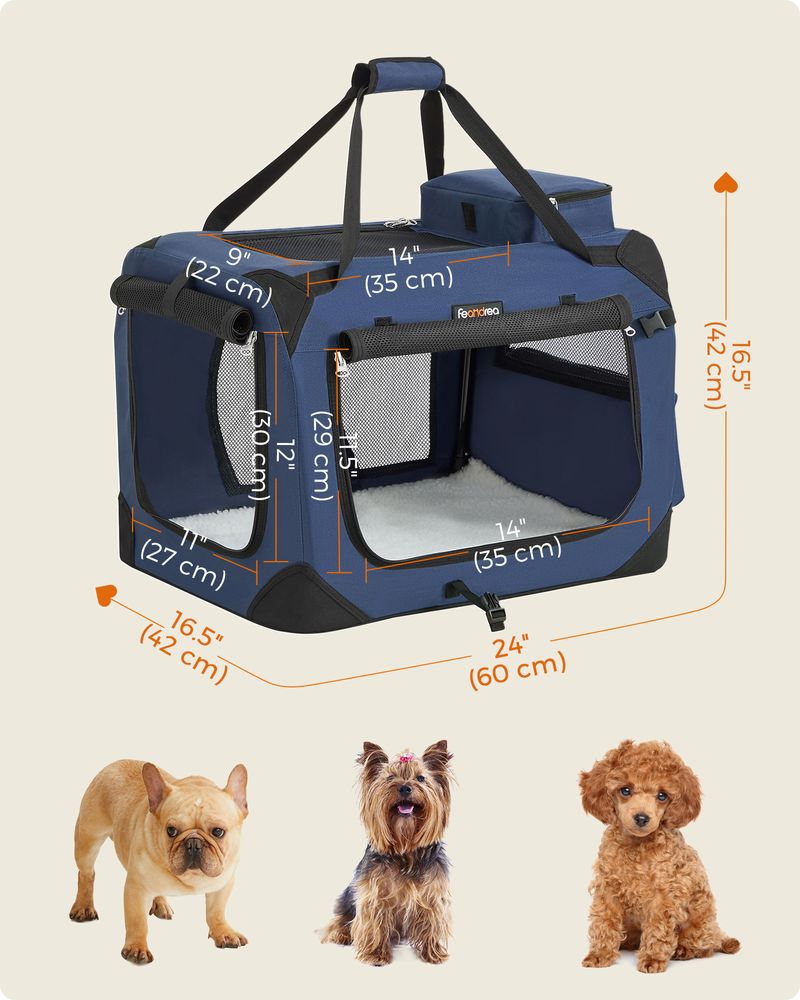 Dog Carrier Soft Sided Foldable Pet Travel Crate With Mesh Windows