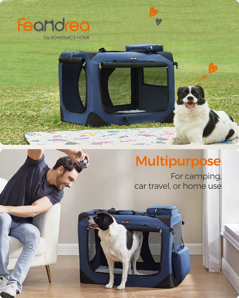 Dog Carrier Soft Sided Foldable Pet Travel Crate With Mesh Windows