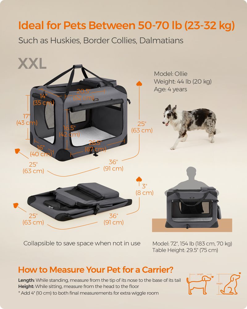 Dog Carrier Soft Sided Foldable Pet Travel Crate With Mesh Windows