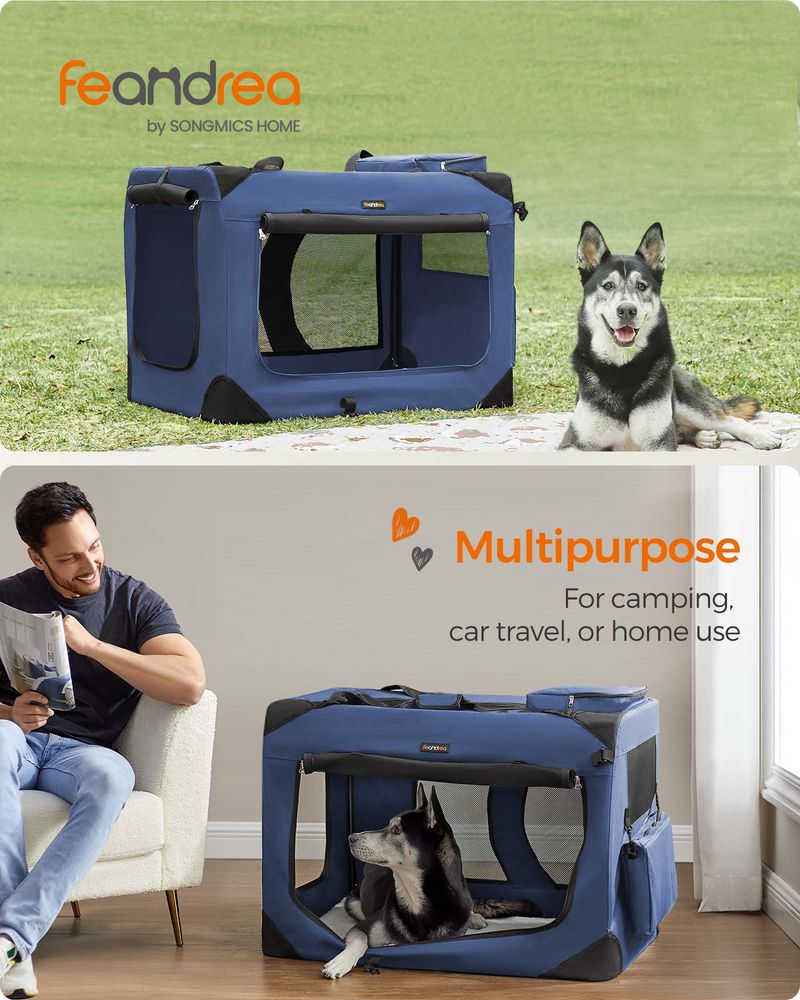 Dog Carrier Soft Sided Foldable Pet Travel Crate With Mesh Windows