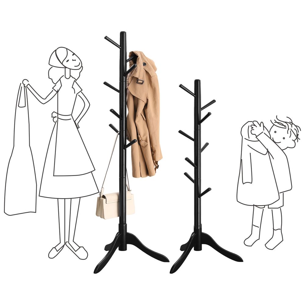 Solid Wood Coat Rack - Freestanding - 8 Hook Design