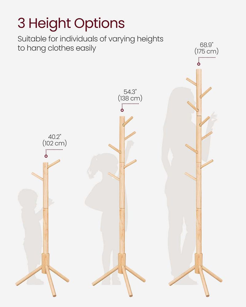 Solid Wood Coat Rack - Freestanding - 8 Hook Design