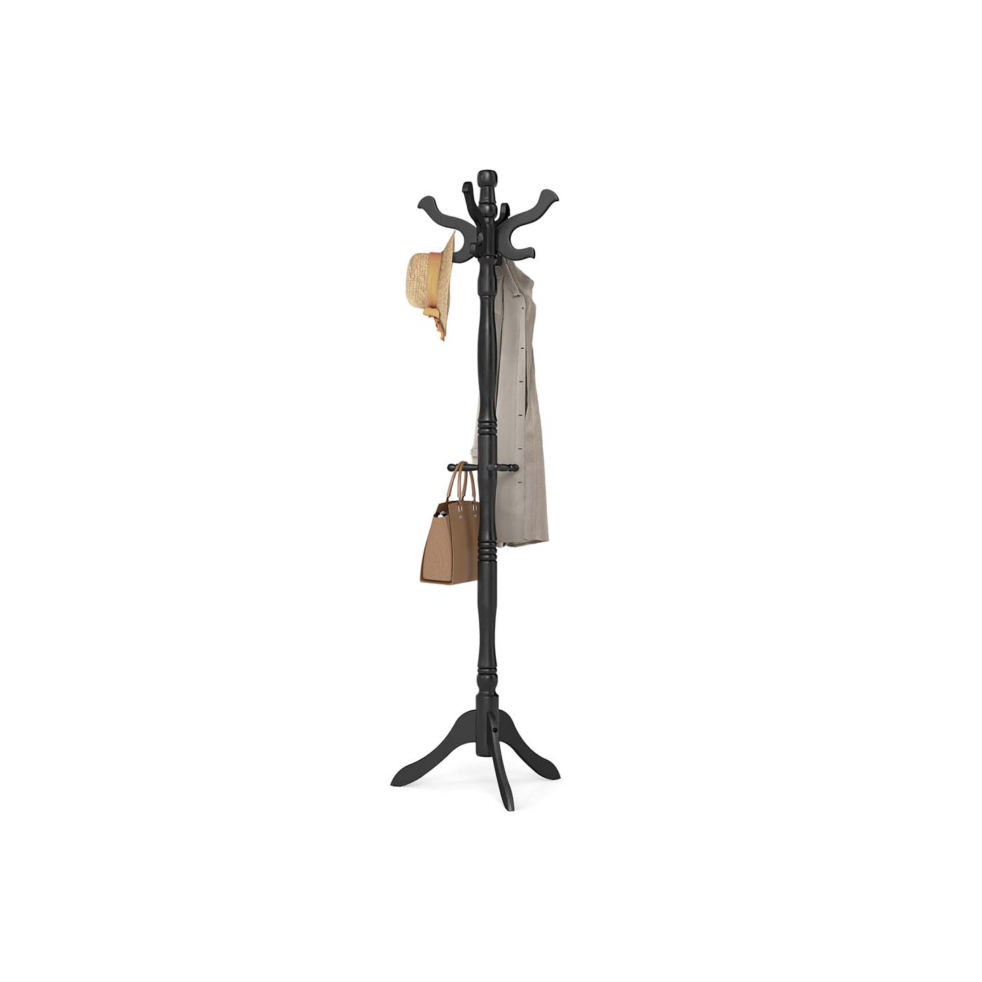 Coat Rack - Freestanding Wood Stand - 11 Hook Entryway