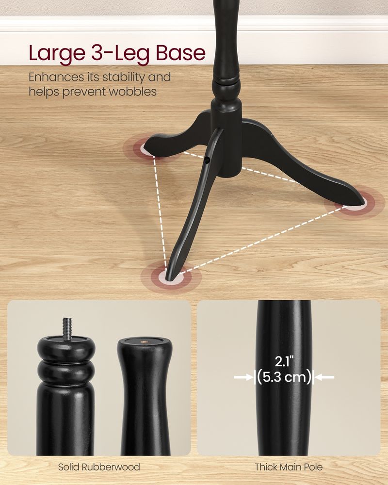 Coat Rack - Freestanding Wood Stand - 11 Hook Entryway