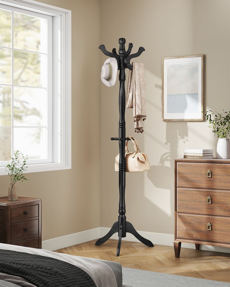 Freestanding Coat Rack With 11 Hooks – Solid Wood – Classic Entryway Stand