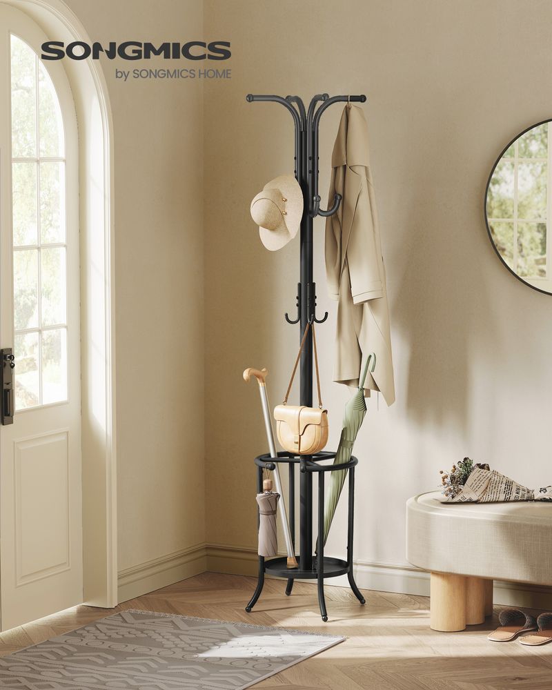 Coat Rack Freestanding - With Umbrella Holder - Entryway Stand