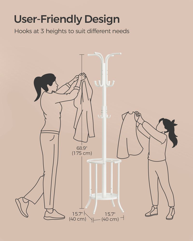 Coat Rack Freestanding - With Umbrella Holder - Entryway Stand