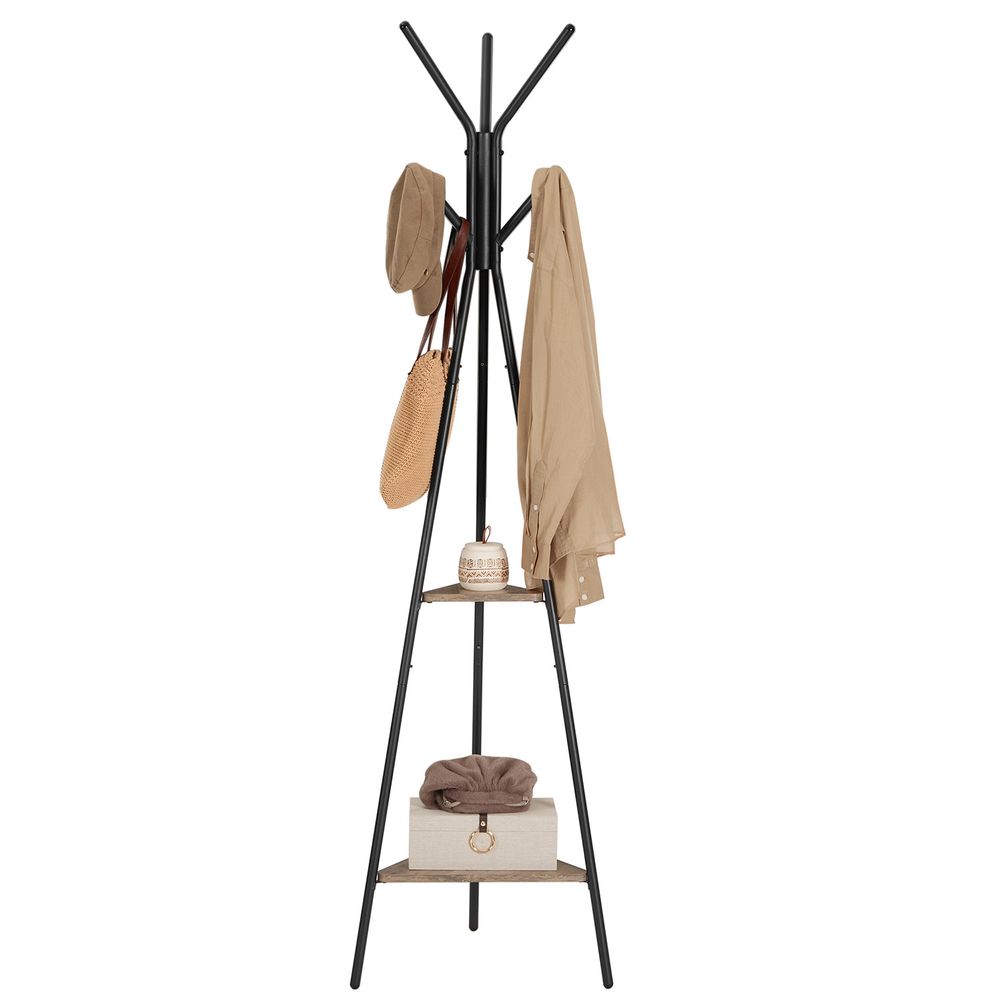 Coat Hanger Stand - Hall Tree With 2 Shelves - Entryway Organizer