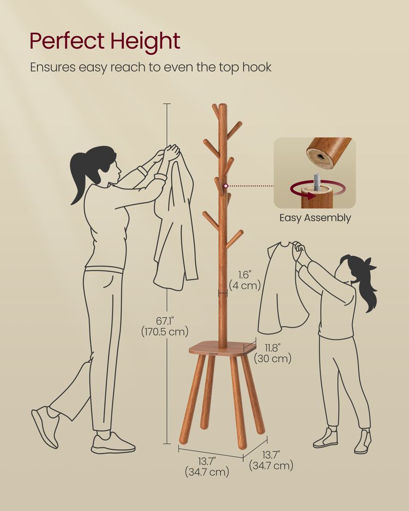 Free Standing Coat Stand With 8 Hooks – Storage Shelf – Entryway Organizer